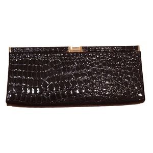 Joan Rivers Classic Collection Faux Croc Patent Leather Black Clutch